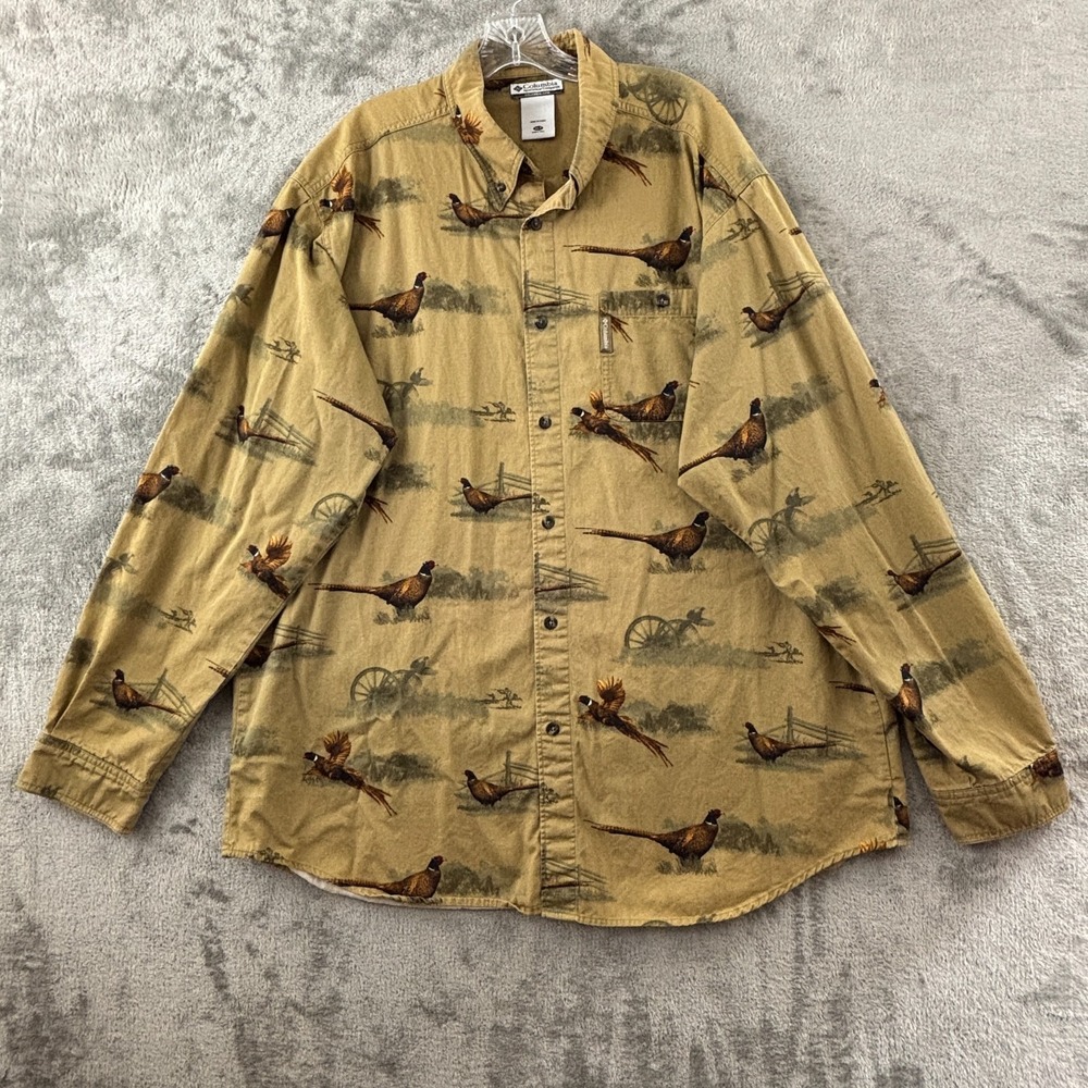 Columbia River Lodge Pheasant Shirt XLT Tall Brown Long Sleeve Button Down